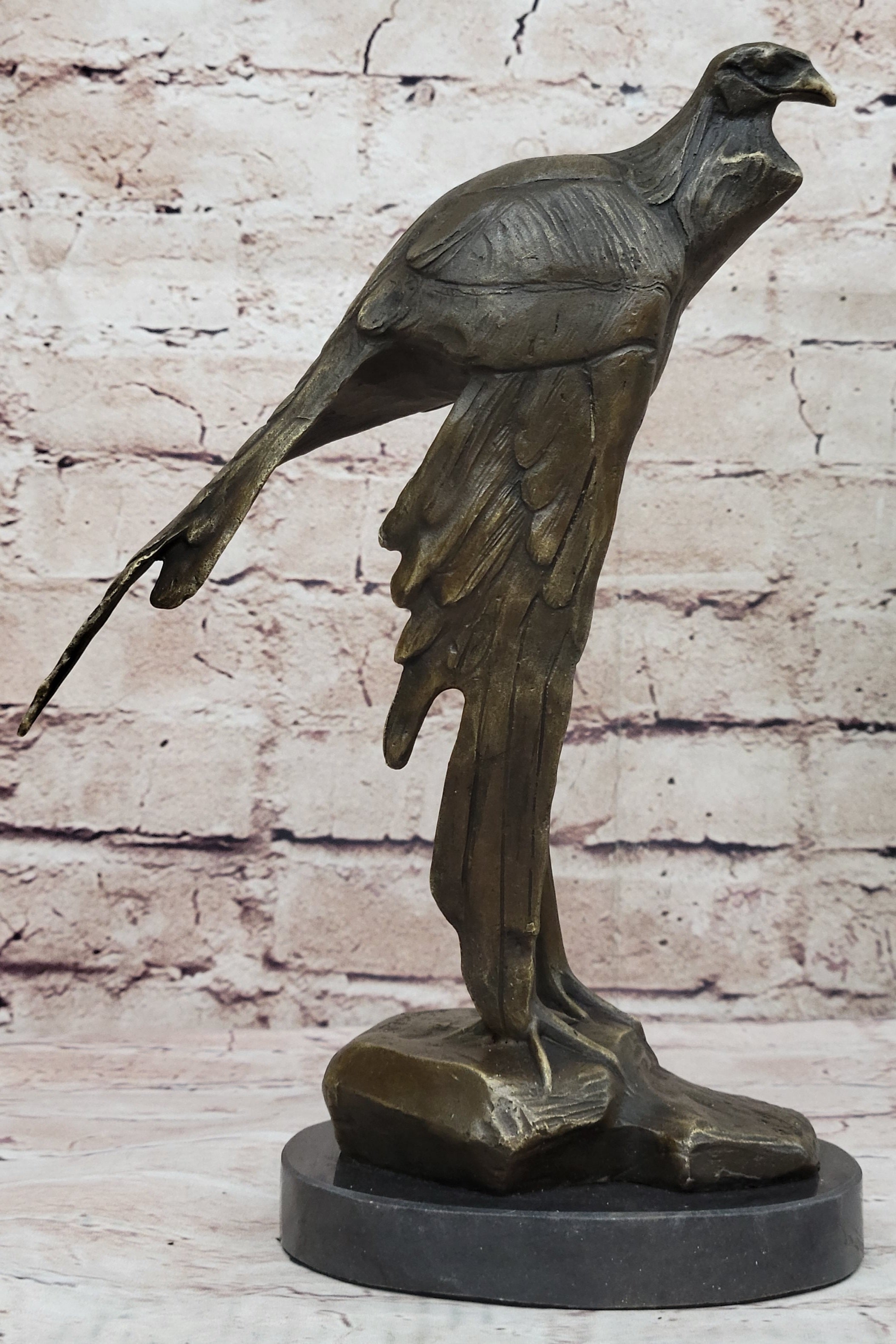 Bird of Prey Vulture Bronze Sculpture on Marble Base 10" x 9"