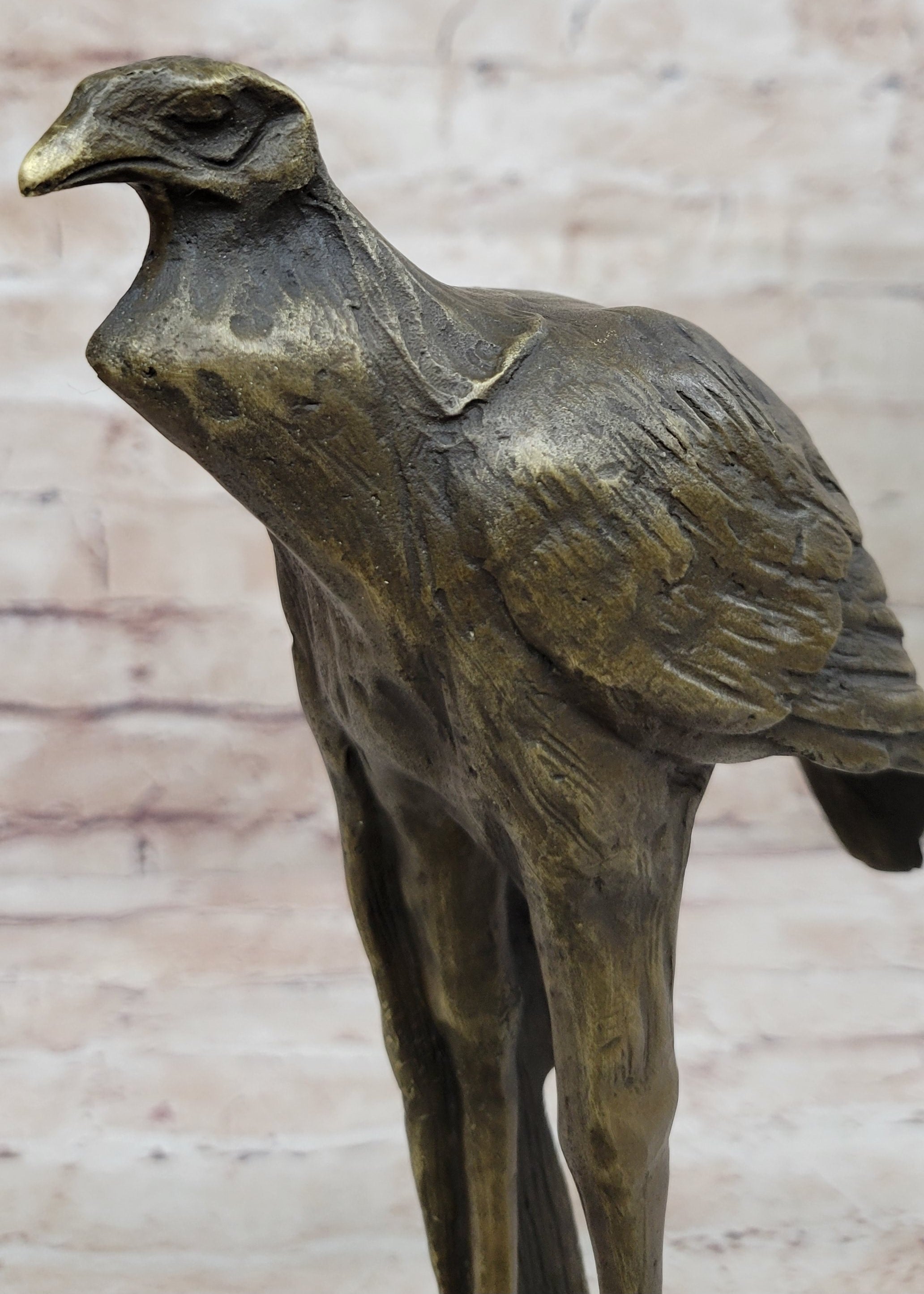 Bird of Prey Vulture Bronze Sculpture on Marble Base 10" x 9"