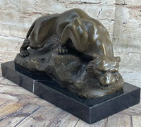 Sabre Tooth Tiger Bronze Sculpture on Marble Base