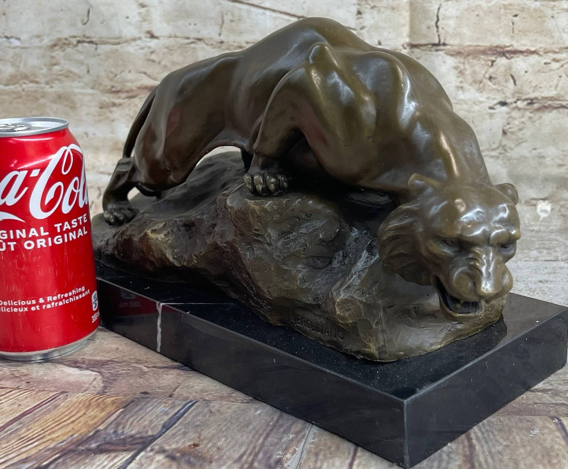 Sabre Tooth Tiger Bronze Sculpture on Marble Base