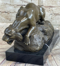 Sabre Tooth Tiger Bronze Sculpture on Marble Base