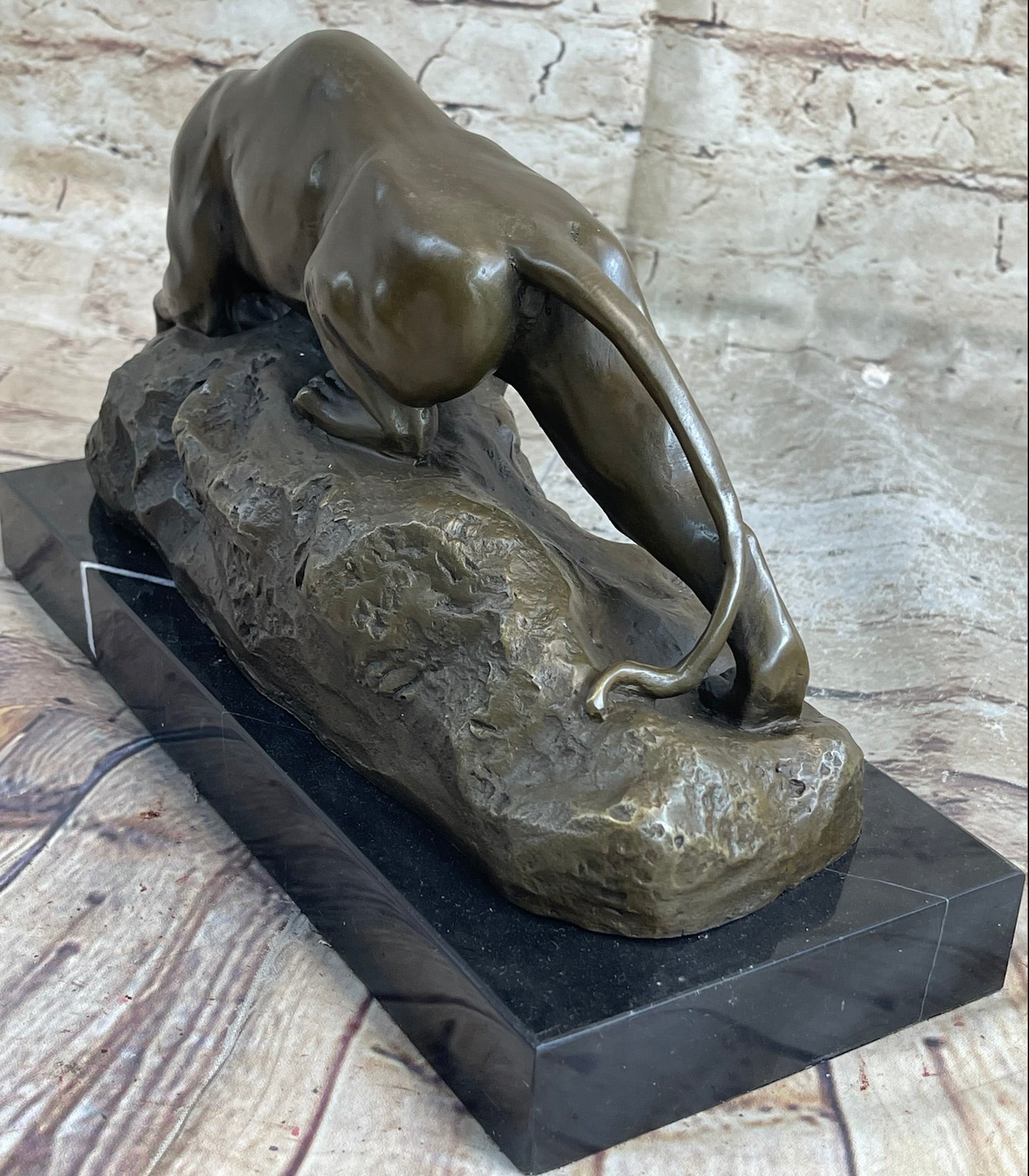 Sabre Tooth Tiger Bronze Sculpture on Marble Base