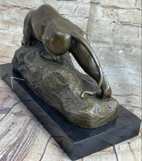 Sabre Tooth Tiger Bronze Sculpture on Marble Base