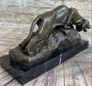 Sabre Tooth Tiger Bronze Sculpture on Marble Base