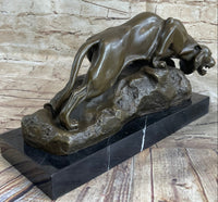 Sabre Tooth Tiger Bronze Sculpture on Marble Base