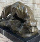 Sabre Tooth Tiger Bronze Sculpture on Marble Base