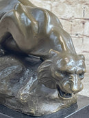 Sabre Tooth Tiger Bronze Sculpture on Marble Base