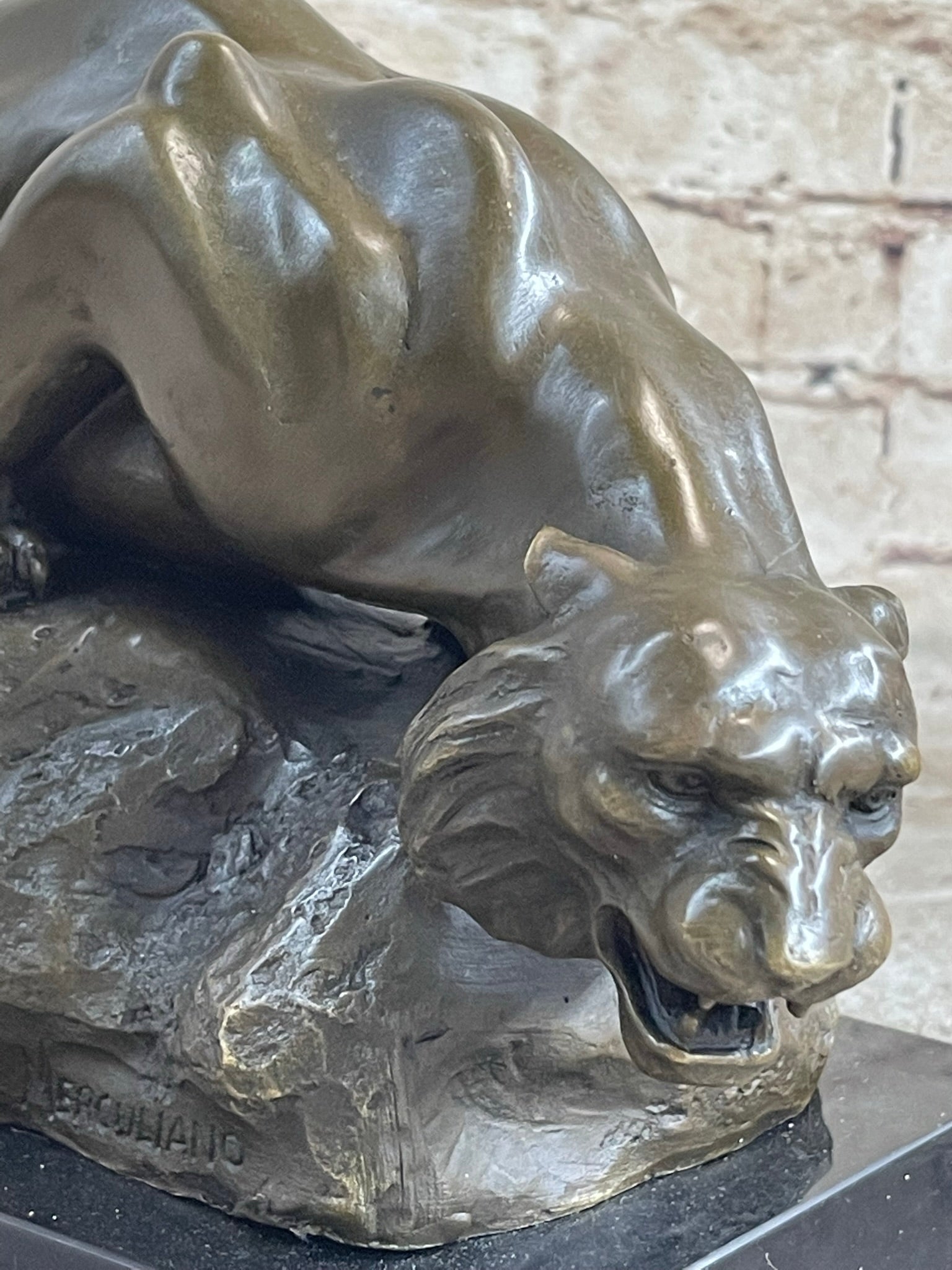 Sabre Tooth Tiger Bronze Sculpture on Marble Base