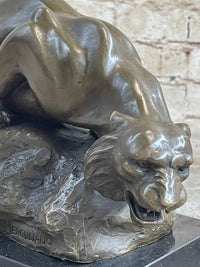 Sabre Tooth Tiger Bronze Sculpture on Marble Base