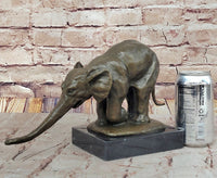 Bronze Elephant Sculpture with Outstretched Trunk on Marble Base