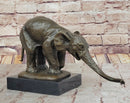 Bronze Elephant Sculpture with Outstretched Trunk on Marble Base