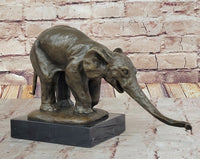 Bronze Elephant Sculpture with Outstretched Trunk on Marble Base