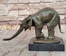 Bronze Elephant Sculpture with Outstretched Trunk on Marble Base