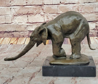Bronze Elephant Sculpture with Outstretched Trunk on Marble Base