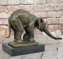 Bronze Elephant Sculpture with Outstretched Trunk on Marble Base