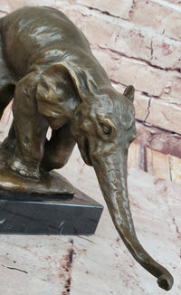 Bronze Elephant Sculpture with Outstretched Trunk on Marble Base