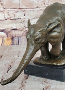 Bronze Elephant Sculpture with Outstretched Trunk on Marble Base