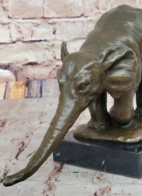 Bronze Elephant Sculpture with Outstretched Trunk on Marble Base