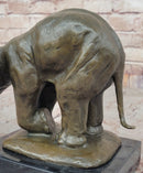 Bronze Elephant Sculpture with Outstretched Trunk on Marble Base