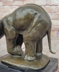 Bronze Elephant Sculpture with Outstretched Trunk on Marble Base