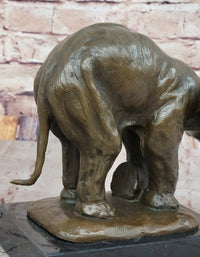 Bronze Elephant Sculpture with Outstretched Trunk on Marble Base