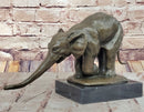 Bronze Elephant Sculpture with Outstretched Trunk on Marble Base