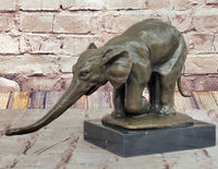 Bronze Elephant Sculpture with Outstretched Trunk on Marble Base