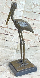 Hot Cast Bronze Stork Egret Bird Sculpture on Marble Base