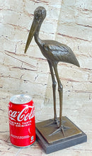 Hot Cast Bronze Stork Egret Bird Sculpture on Marble Base