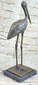 Hot Cast Bronze Stork Egret Bird Sculpture on Marble Base