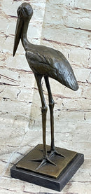Hot Cast Bronze Stork Egret Bird Sculpture on Marble Base