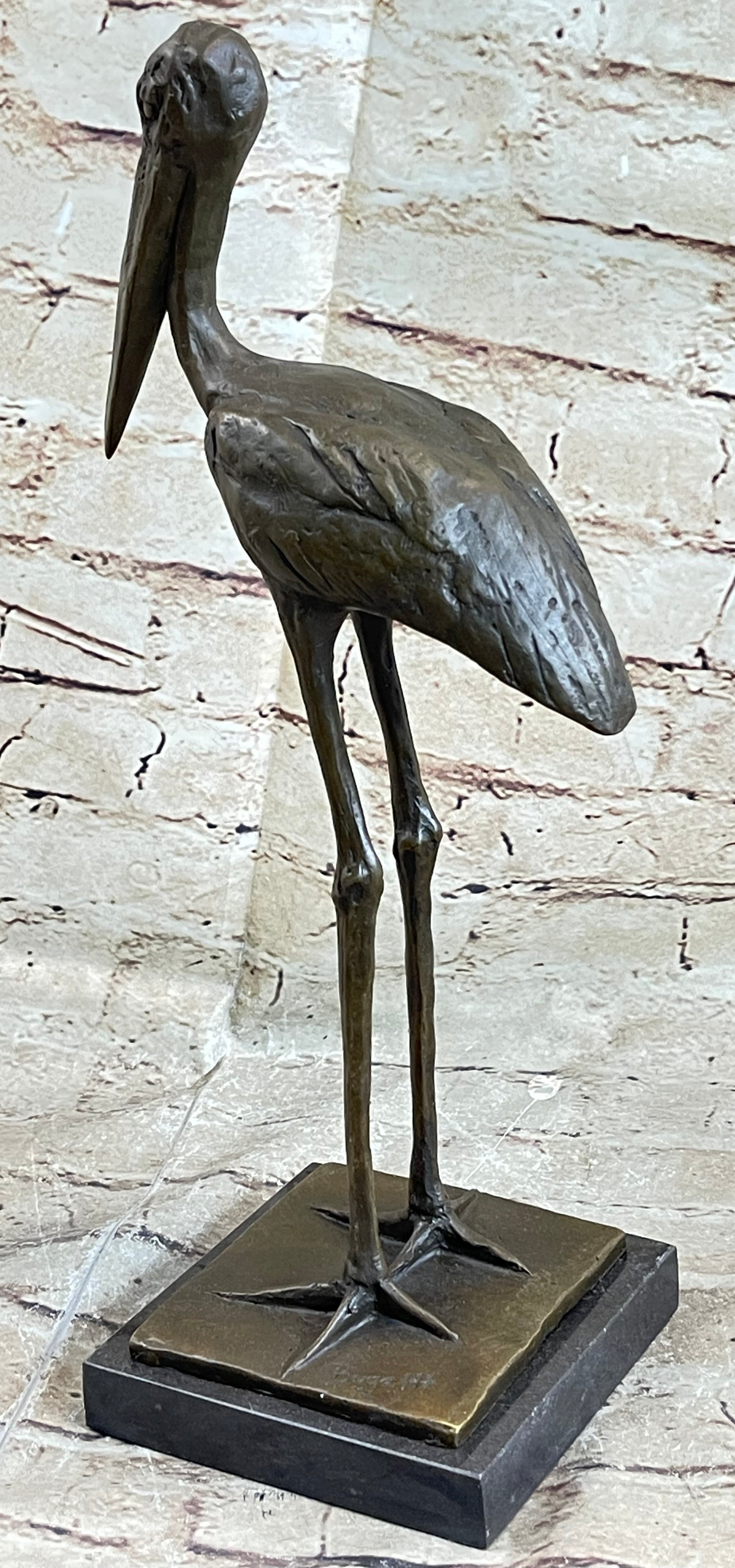 Hot Cast Bronze Stork Egret Bird Sculpture on Marble Base