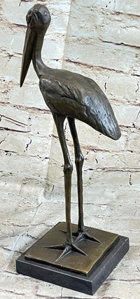 Hot Cast Bronze Stork Egret Bird Sculpture on Marble Base