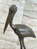 Hot Cast Bronze Stork Egret Bird Sculpture on Marble Base