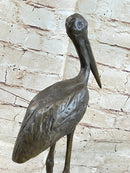 Hot Cast Bronze Stork Egret Bird Sculpture on Marble Base
