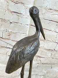 Hot Cast Bronze Stork Egret Bird Sculpture on Marble Base