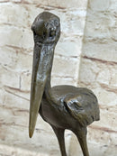 Hot Cast Bronze Stork Egret Bird Sculpture on Marble Base