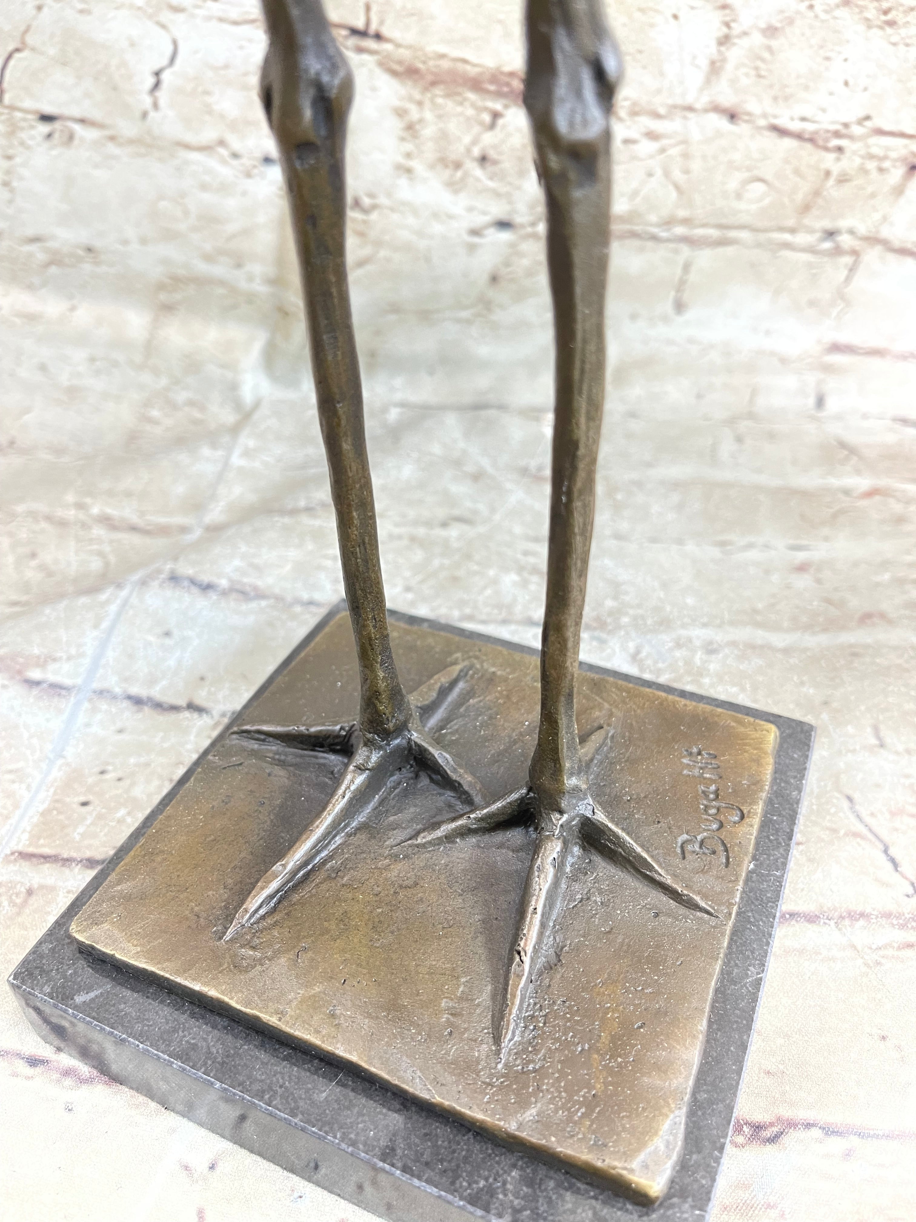 Hot Cast Bronze Stork Egret Bird Sculpture on Marble Base