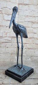 Hot Cast Bronze Stork Sculpture on Marble Base