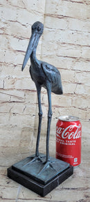 Hot Cast Bronze Stork Sculpture on Marble Base