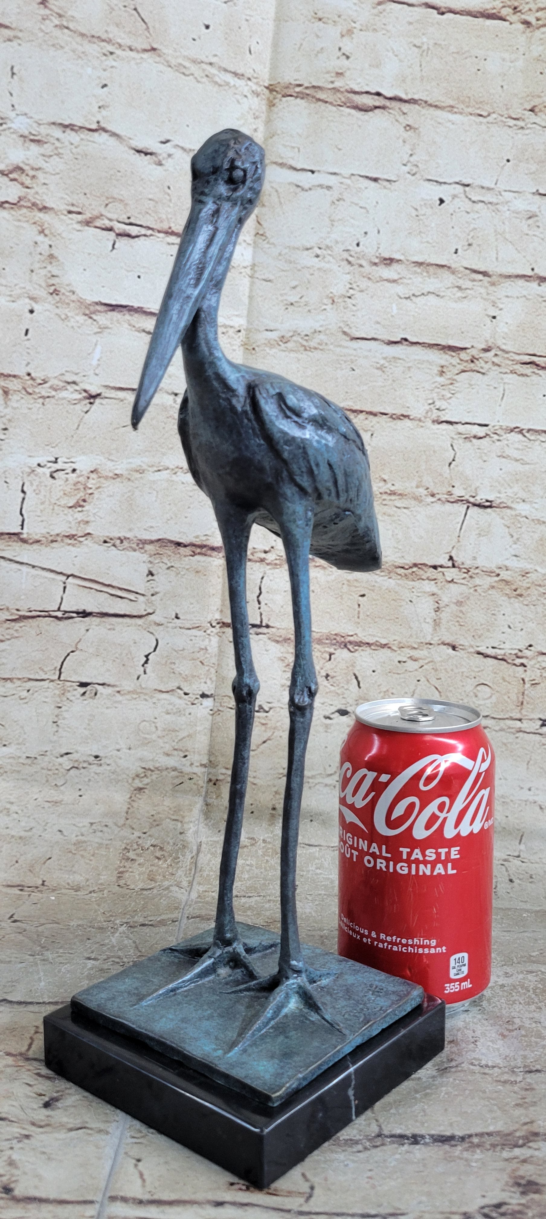 Hot Cast Bronze Stork Sculpture on Marble Base