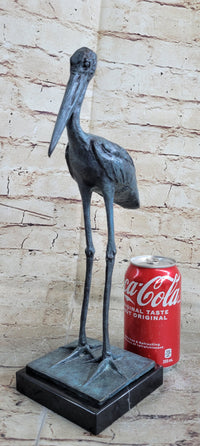 Hot Cast Bronze Stork Sculpture on Marble Base