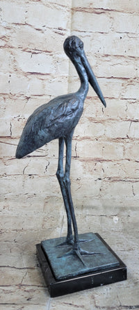 Hot Cast Bronze Stork Sculpture on Marble Base
