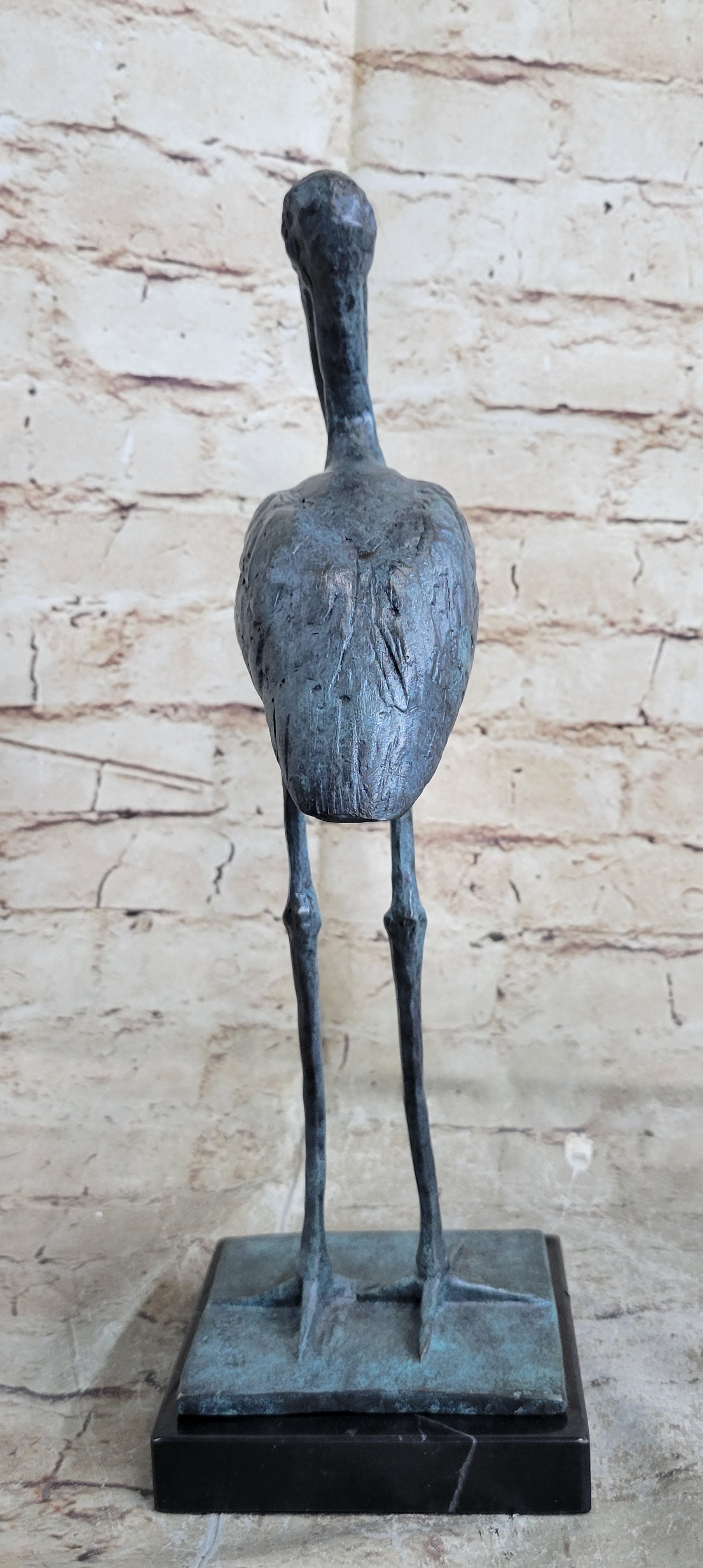 Hot Cast Bronze Stork Sculpture on Marble Base