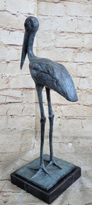 Hot Cast Bronze Stork Sculpture on Marble Base