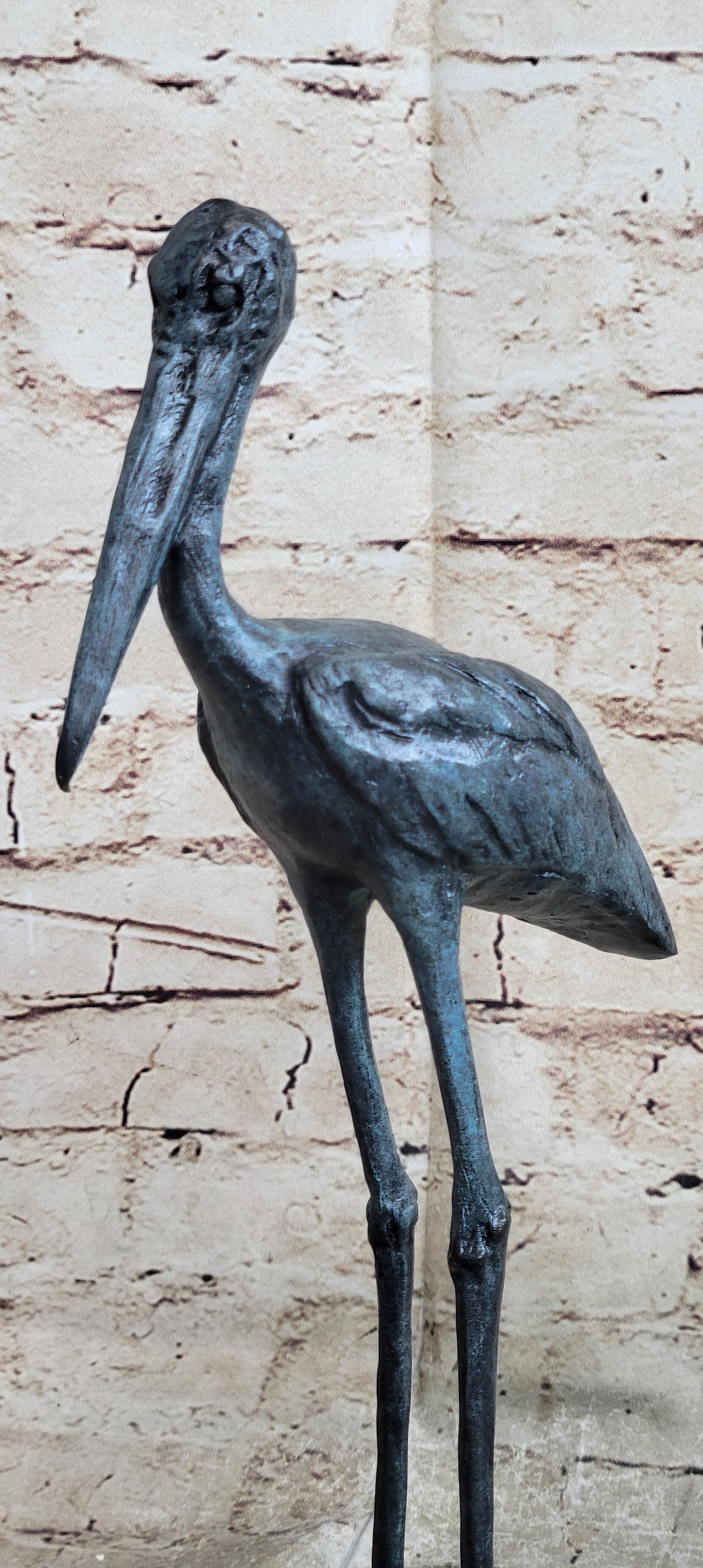 Hot Cast Bronze Stork Sculpture on Marble Base