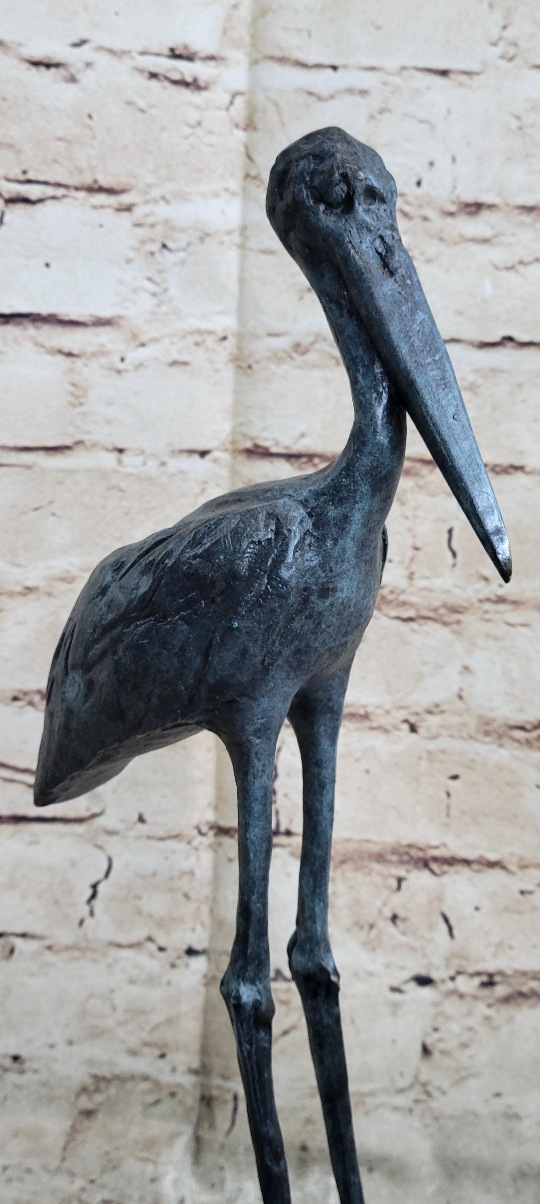 Hot Cast Bronze Stork Sculpture on Marble Base