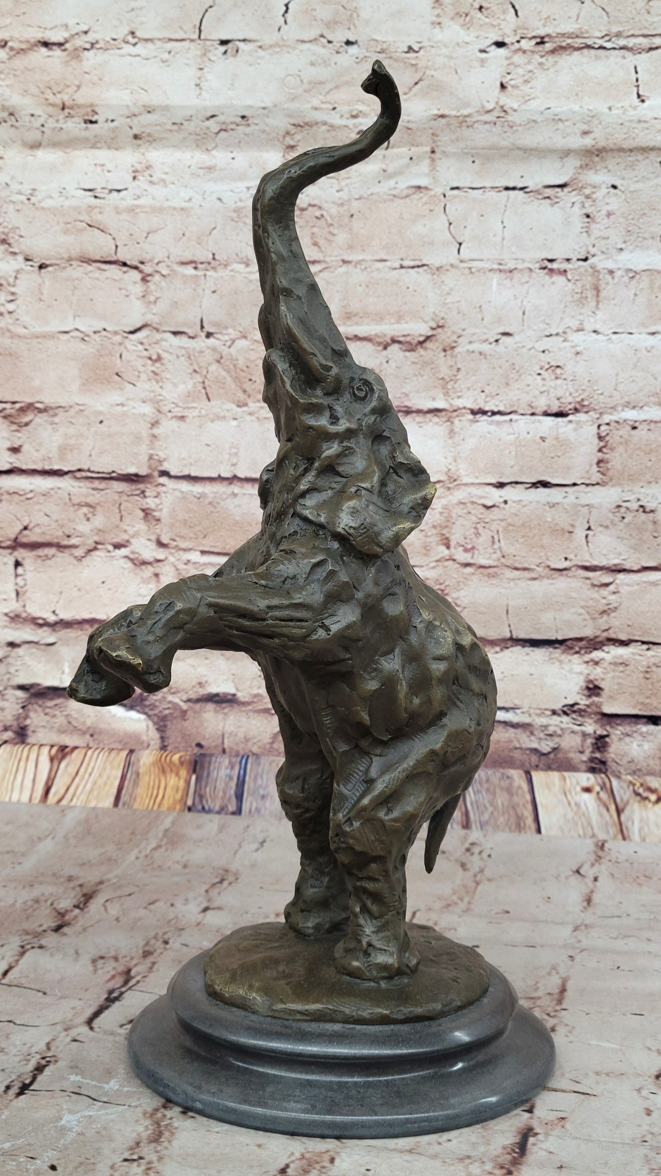 Majestic Rearing Elephant Bronze – Wildlife Sculpture on Marble