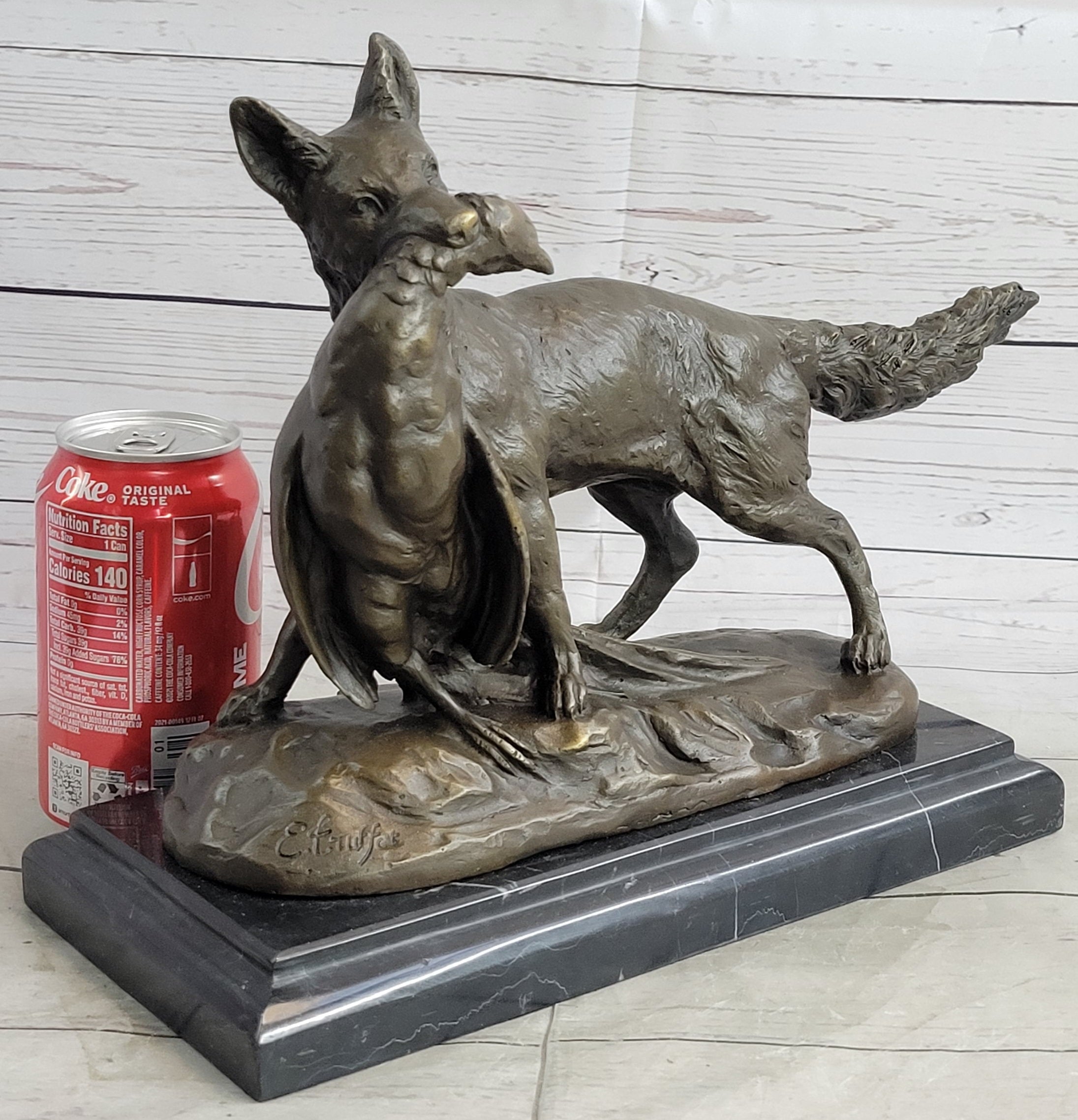 Emile Truffot Poacher Fox & Pheasant Bronze 10" x 3"