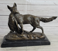 Emile Truffot Poacher Fox & Pheasant Bronze 10" x 3"